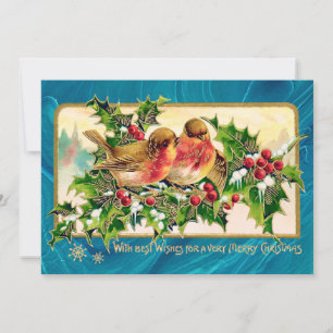 Weihnachtsgrüße Vögel Holly Imitate Gold Mitteilungskarte