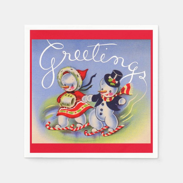 Weihnachtsgrüße von Herrn und Frau Snowman Serviette (Vorderseite)