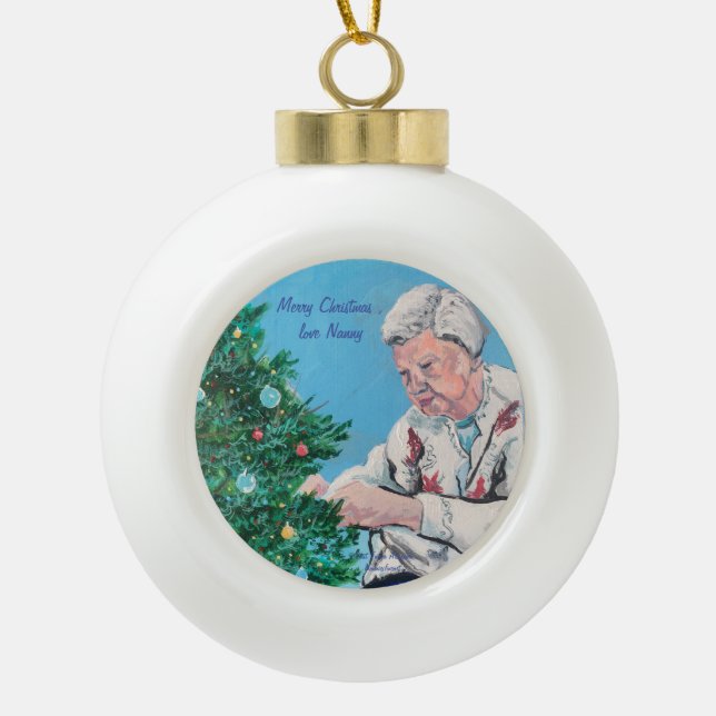 Weihnachtsgrüße von NANNY/GRAMMY Handbemalt Keramik Kugel-Ornament (Vorderseite)