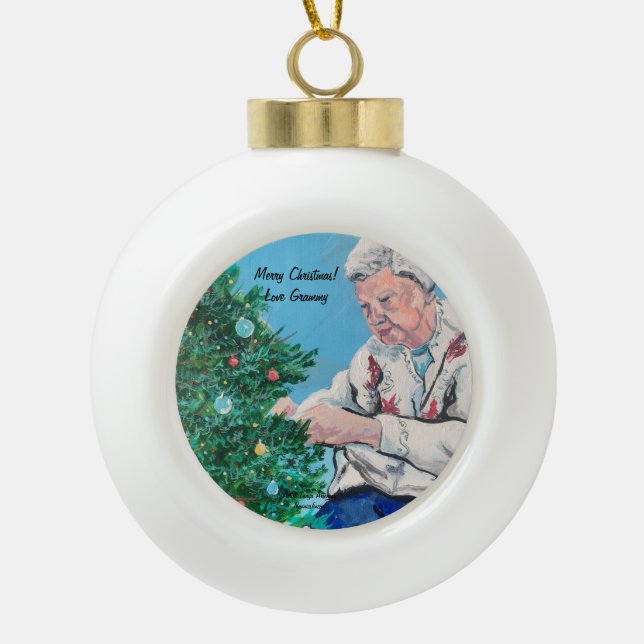Weihnachtsgrüße von NANNY/GRAMMY handbemalt Keramik Kugel-Ornament (Vorderseite)
