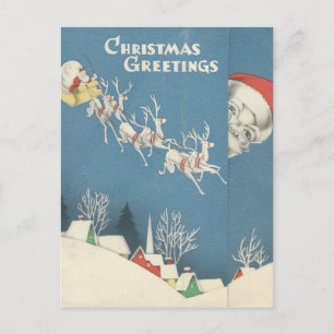 Weihnachtsgrüße von Santa beim Spähen Feiertagspostkarte