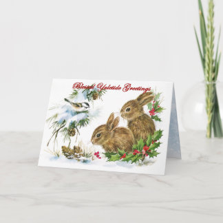 Weihnachtsgrüße Waldkaninchen im Schnee Feiertagskarte