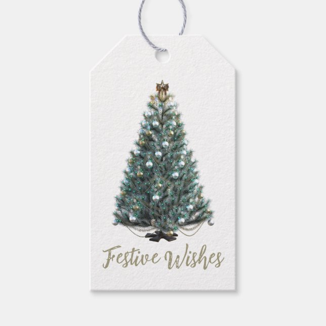 Weihnachtsgrüße. Weihnachtsbaum Geschenkanhänger (Vorderseite)