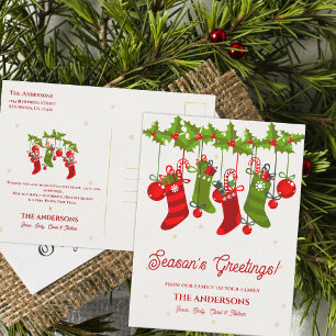Weihnachtsgrüße Weihnachtsstrümpfe Familie Postkarte