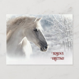Weihnachtsgrüße Weißes Pferd und Schnee Feiertagspostkarte