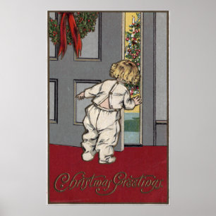 WeihnachtsgrüßeKid Peeking für den Weihnachtsmann Poster