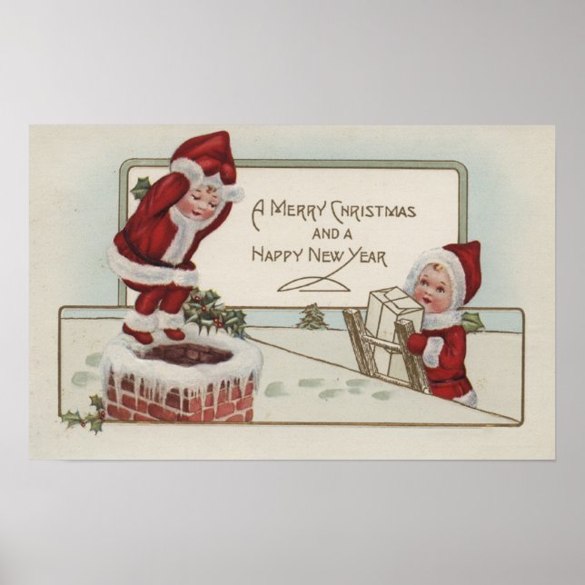 WeihnachtsgrüßeKleine KinderKamin Poster (Vorne)