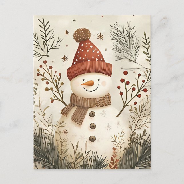 Weihnachtsgrüßen von Snowman Postkarte (Vorderseite)