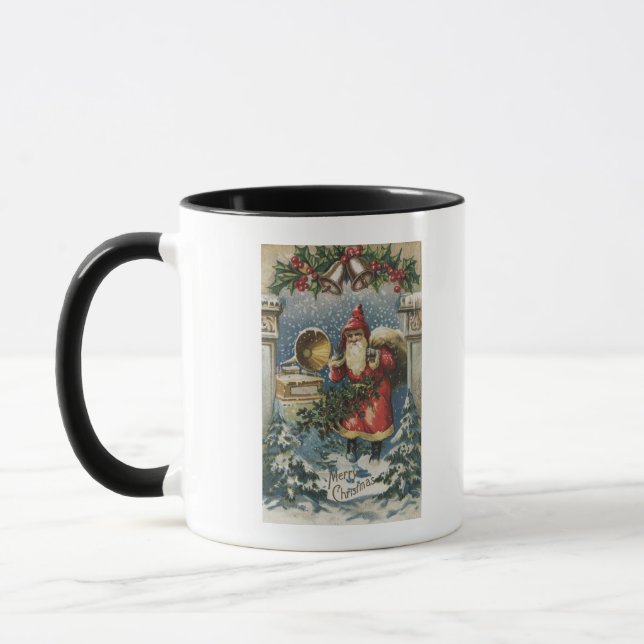 WeihnachtsgrüßeWeihnachtsmann und Plattenspieler Tasse (Links)