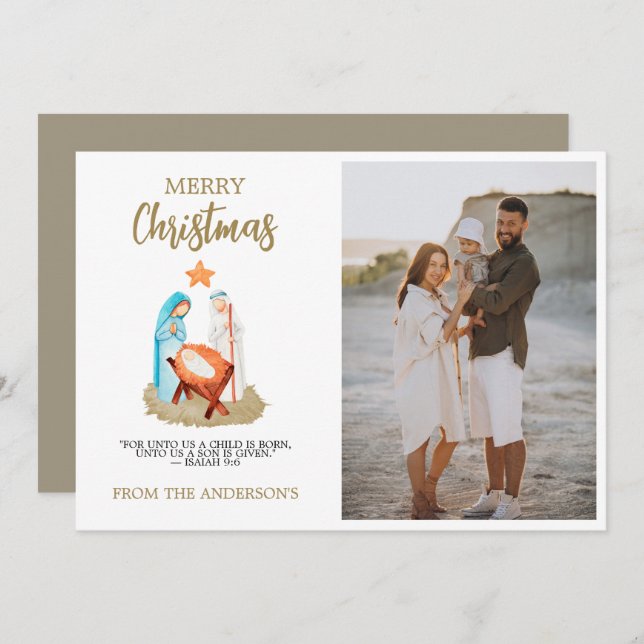 Weihnachtsgrußkarte Familie Religiös Feiertagskarte (Vorne/Hinten)