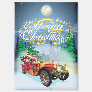 Weihnachtsgrußkarte mit Oldtimer und Weihnachtsman Magnet
