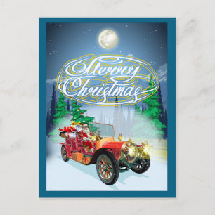 Weihnachtsgrußkarte mit Oldtimer und Weihnachtsman Postkarte