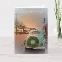 Weihnachtsgrußkarte Vintage-Auto Memory-Kranz Karte