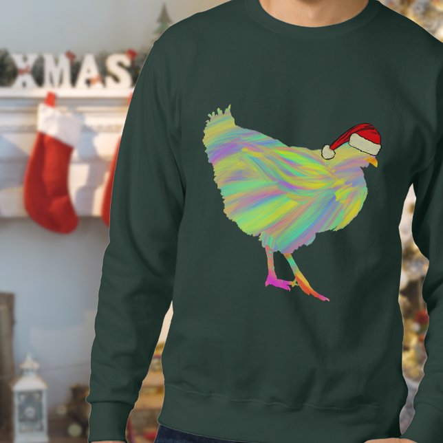 Weihnachtshähnchen Funny Psychedelic Hen Spaß Sweatshirt (Funny christmas chicken colorful Santa hen sweatshirt For farm poultry lovers)