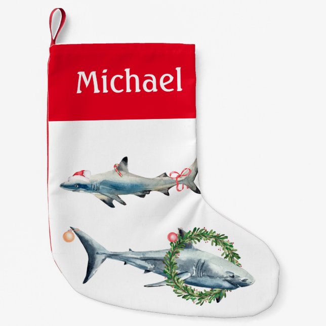 Weihnachtshai Great White Reef Personalisiert Kleiner Weihnachtsstrumpf (Vorderseite)