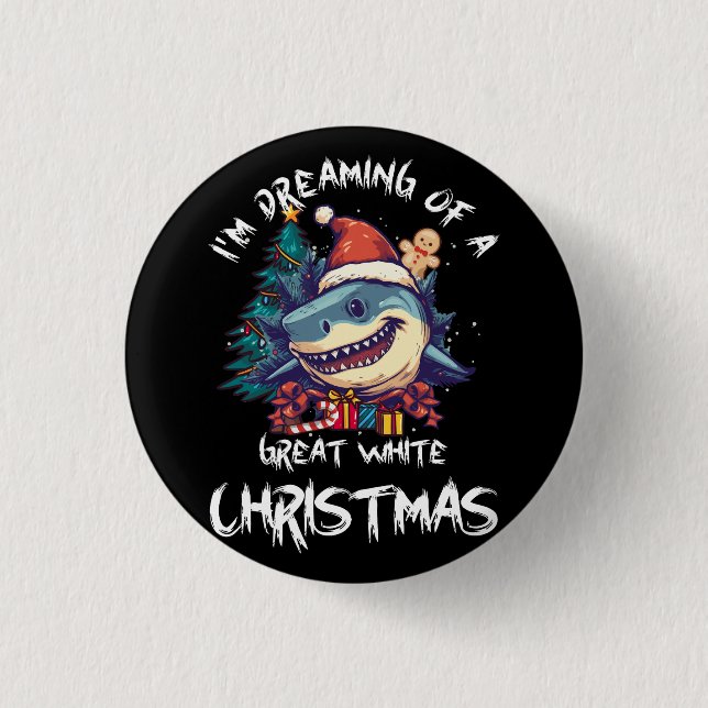 Weihnachtshai Weihnachtsmannmütze Xmas Santa Jaws  Button (Vorderseite)
