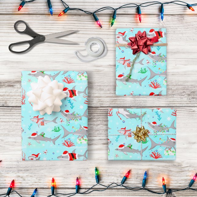 Weihnachtshaie Geschenkpapier Set (Dive into joy with 'Jolly Sharkmas,' gifting smiles to little shark enthusiasts!)