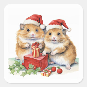 Weihnachtshamster, oh so süß, quadratischer aufkleber