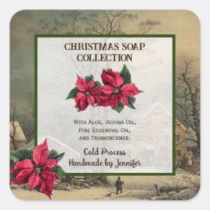 Weihnachtshandgefertigte Vintage Seifenprodukte Quadratischer Aufkleber