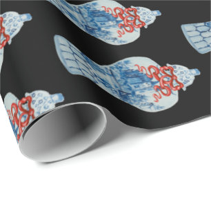 Weihnachtshandgemälde Blau und Weiß Ingwer Jar Geschenkpapier