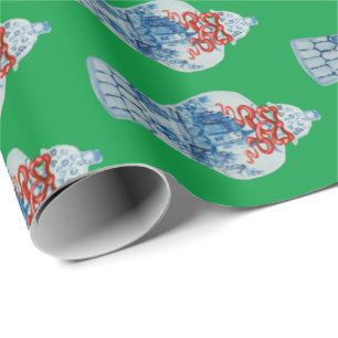 Weihnachtshandgemälde Blau und Weiß Ingwer Jar Geschenkpapier