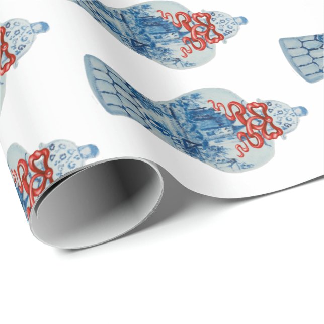 Weihnachtshandgemälde Blau und Weiß Ingwer Jar Geschenkpapier (Rolleneckpunkt)