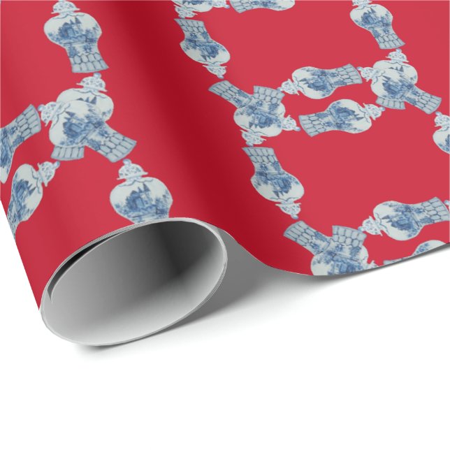 Weihnachtshandgemälde Blau und Weiß Ingwer Jar Geschenkpapier (Rolleneckpunkt)