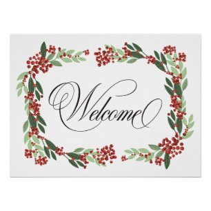 Weihnachtshandgemälde Botanischer Kranz Willkommen Poster