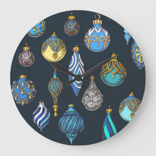 Weihnachtshandgezeichnet, Vintage Dekorationen. Große Wanduhr