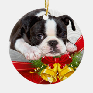 Weihnachtshängende Verzierung Bostons Terrier Keramik Ornament