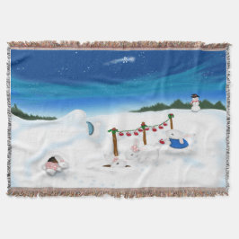 Weihnachtshäschen-Familie mit Schneemann Decke