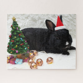 Weihnachtshasen in einer Weihnachtsmannmütze Puzzle