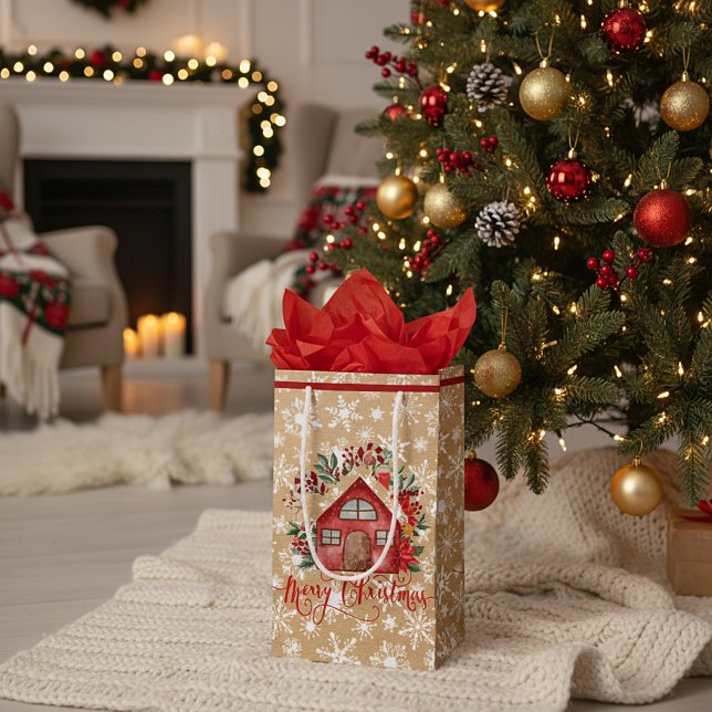 Weihnachtshaus auf Papier-Tasche-Look Kleine Geschenktüte (Von Creator hochgeladen)
