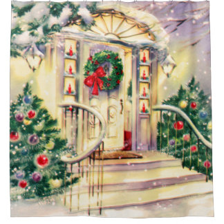Weihnachtshaus Duschvorhang
