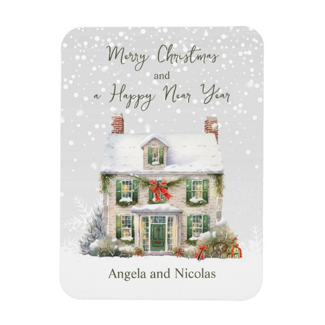 Weihnachtshaus im Schnee Magnet (Vertikal)