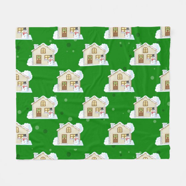 Weihnachtshaus-Muster  Fleecedecke (Vorderseite (Horizontal))