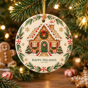 Weihnachtshaus-Ornament aus Lebkuchen Keramik Ornament