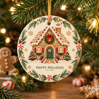 Weihnachtshaus-Ornament aus Lebkuchen Keramik Ornament