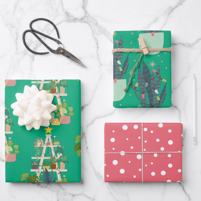 Weihnachtshaus-Pflanze Geschenkpapier Set (Vorderseite)