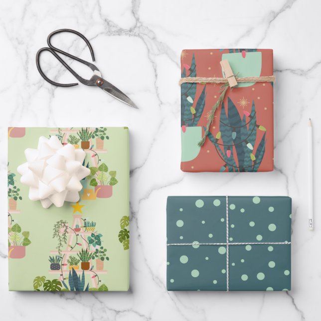 Weihnachtshaus-Pflanze Geschenkpapier Set (Vorderseite)