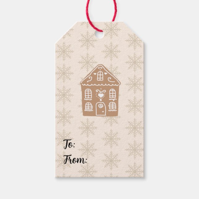 Weihnachtshaus-Schneeflocken-Muster Geschenkanhänger (Vorderseite)