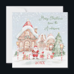 Weihnachtshaus Snow Santa Party Einladung<br><div class="desc">Der freudige Weihnachtsmann und seine kleinen Helfer wünschen Ihnen frohe Weihnachten.</div>