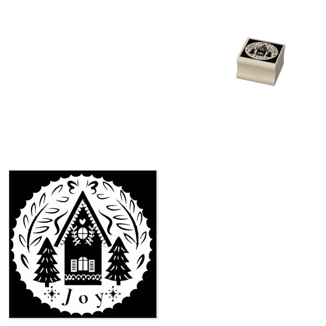Weihnachtshaus und Bäume Gummistempel (Stempel)