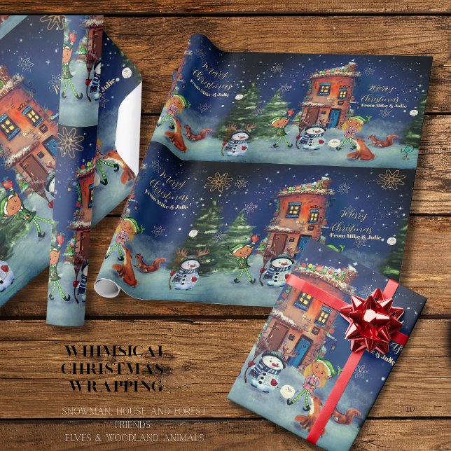 Weihnachtshaus & Waldtiere Geschenkpapier (Christmas House & Woodland Friends Wrapping Paper)