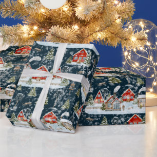 Weihnachtshaus Wasserfarbmuster Geschenkpapier