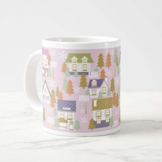 Weihnachtshäuser Pink Jumbo-Tasse (Vorderseite Links)