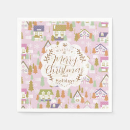 Weihnachtshäuser Pink Serviette