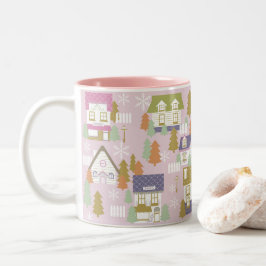Weihnachtshäuser Pink Zweifarbige Tasse