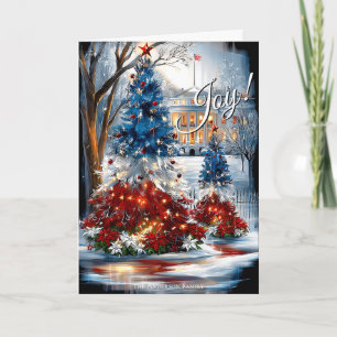 Weihnachtshäuser Rot Weiß Blau Weihnachtsbäume Karte