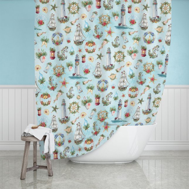 Weihnachtshäuser Segelschiffe Ozean Duschvorhang (Von Creator hochgeladen)